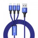 Baseus Rapid Series 3-in-1 Micro+Dual Lightning 3A Cable 1.2 Meter - Dark Blue